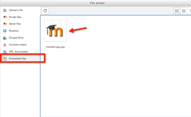 file picker with embedded files link circled