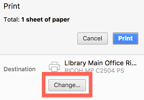 Chrome change printer destination option
