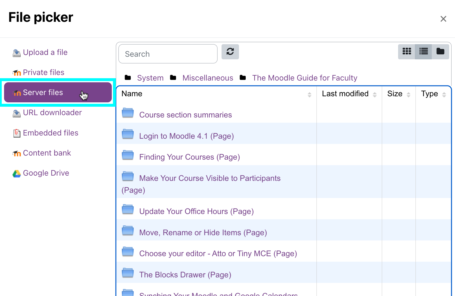 file picker - server files