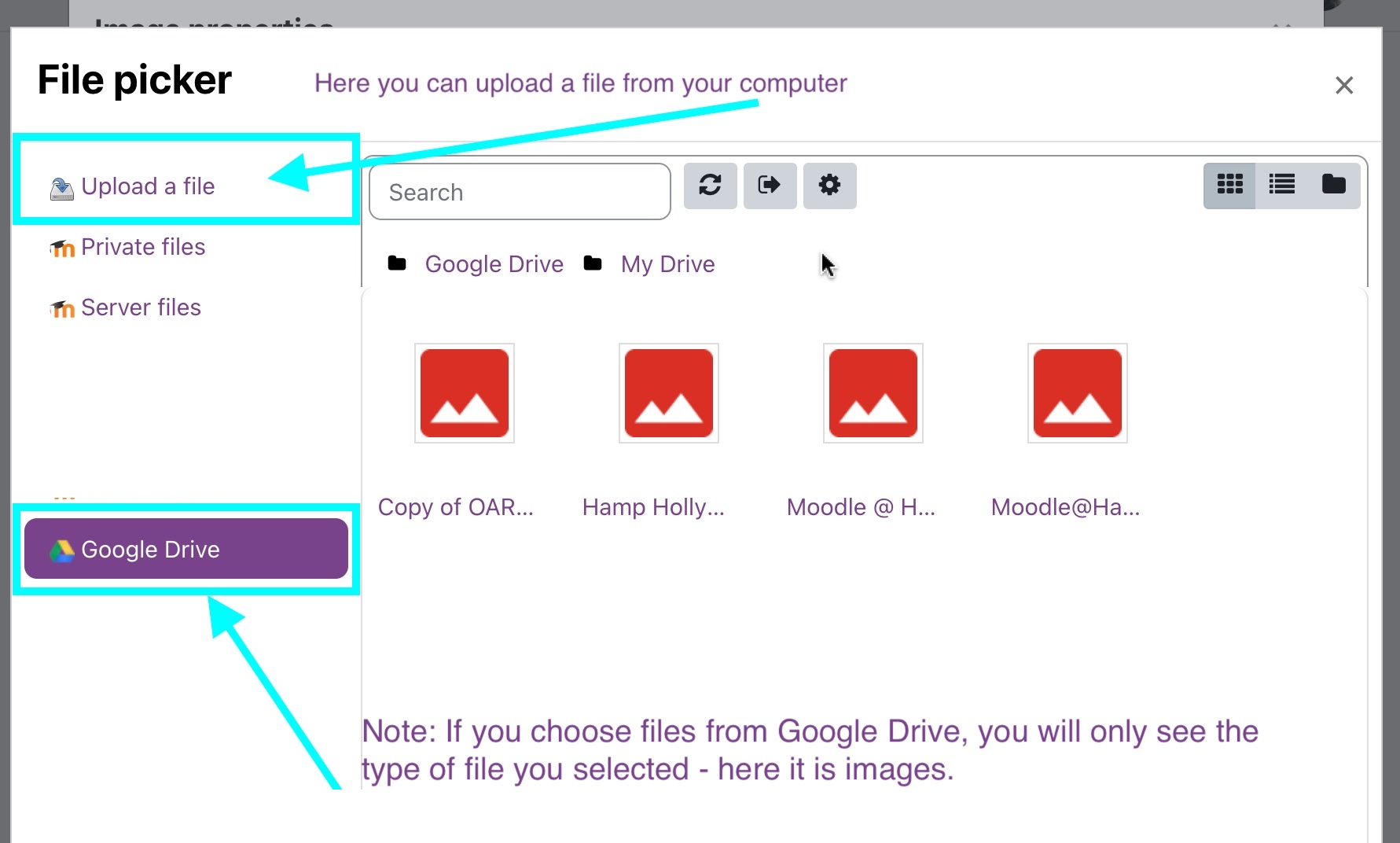 upload media from computer or Google Drive