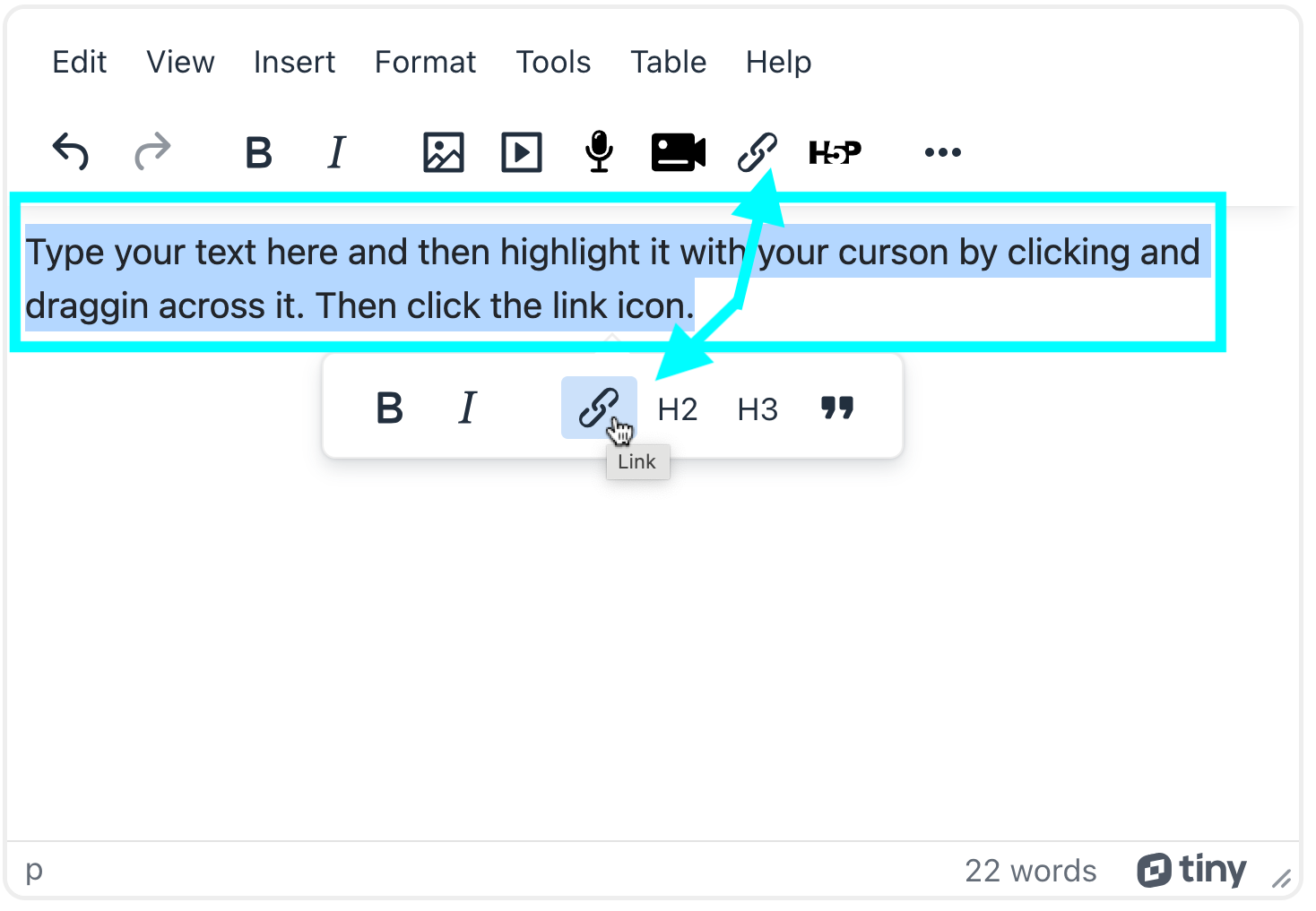 linked texthighlight text to link with icon